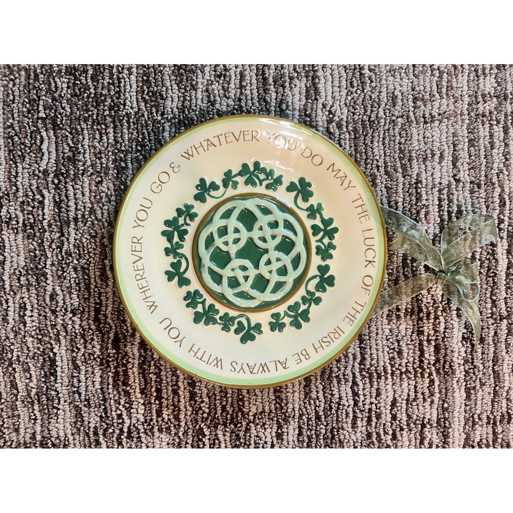 Michaels Irish Blessing Ceramic Wall Hanging Plate Shamrock Celtic Knot 6.25"